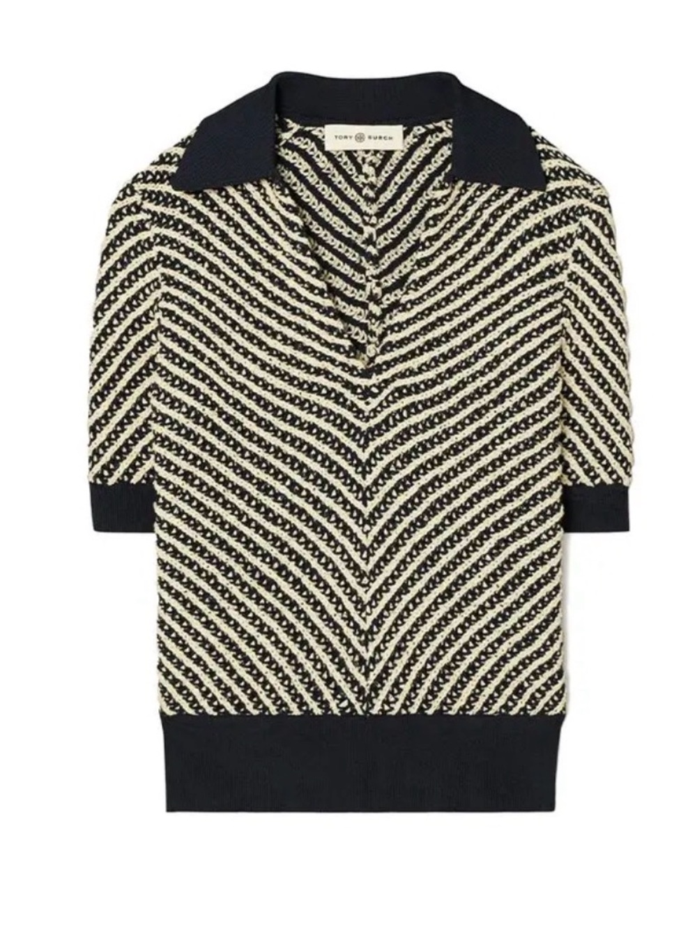 Tory Burch Blue & Cream Knit Polo Sweater